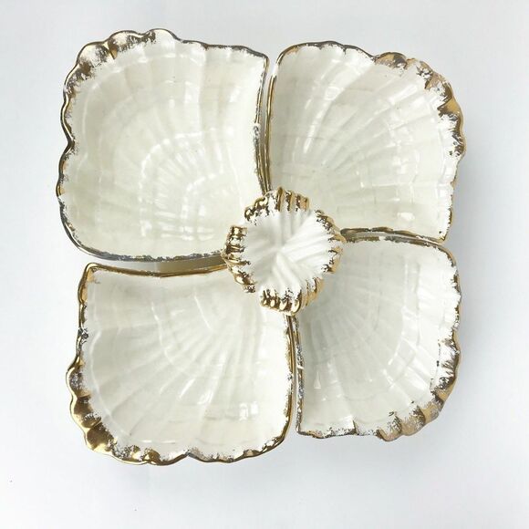 Vintage Syring USA Ceramic Cream Gold Removable Plate Snack Serving Dish Flower - Picture 1 of 11